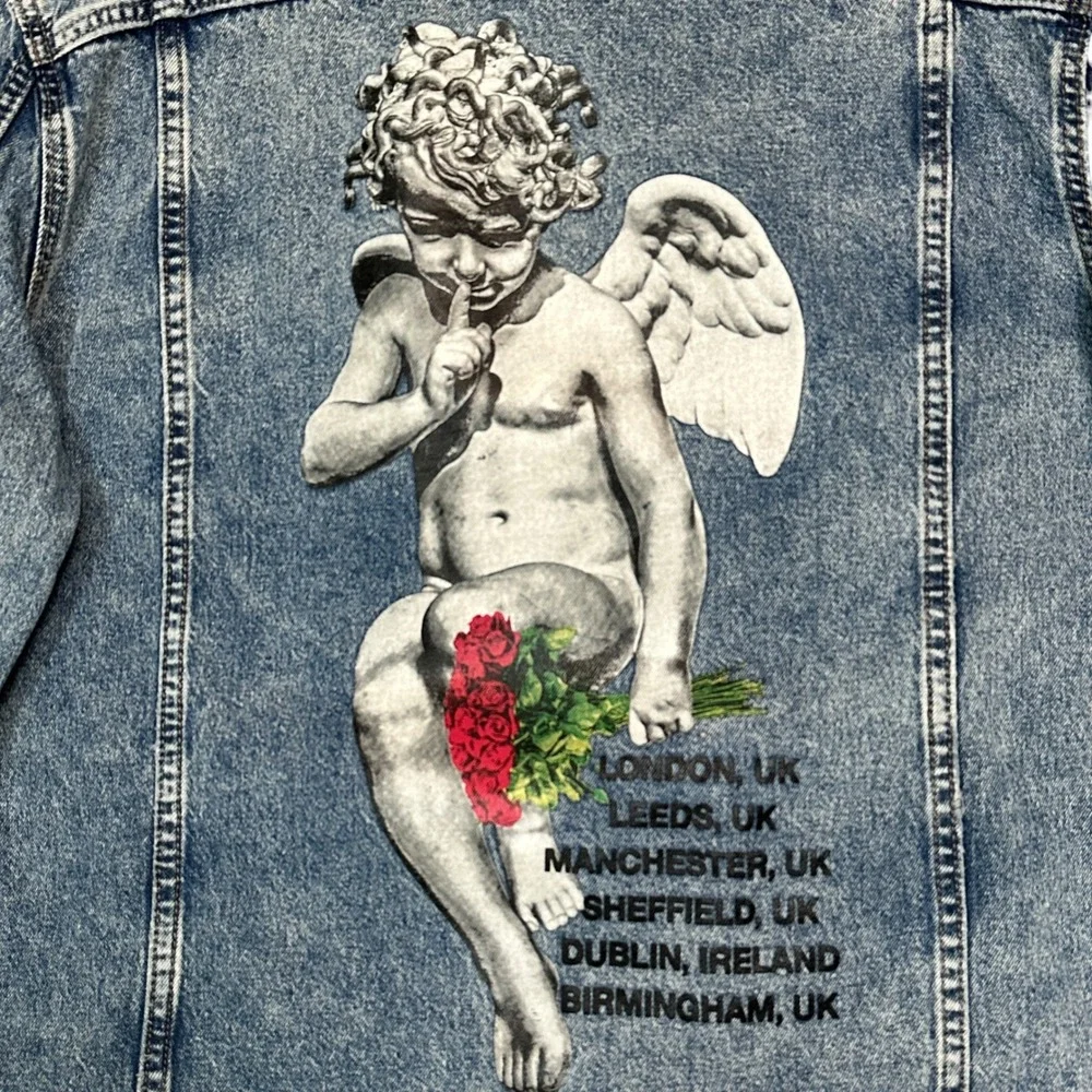 H&M Divided Young Thug Denim Jacket Angel Cherub Tour L Blue Acid Wash Unisex